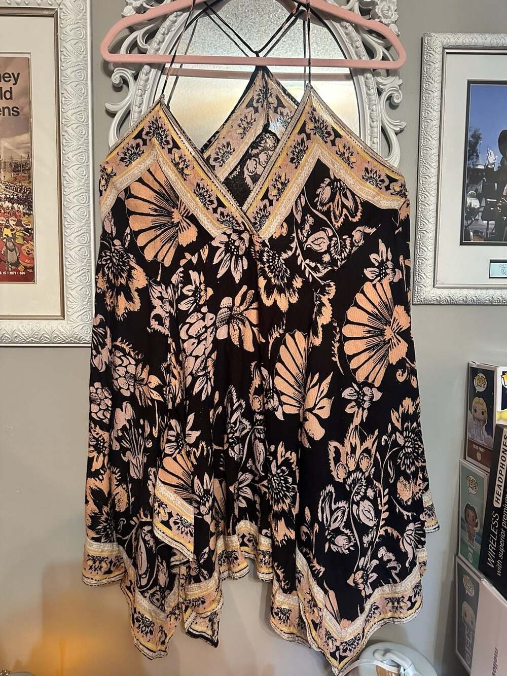 Intimately Free People Bali Seashell Scarf Print Slip Dress Black Combo Medium